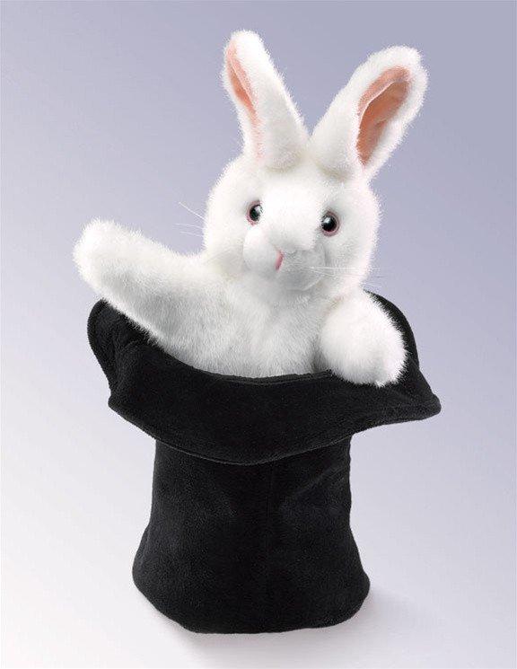 Rabbit In Hat Hand Puppet from Folkmanis Puppets - AardvarksToZebras.com