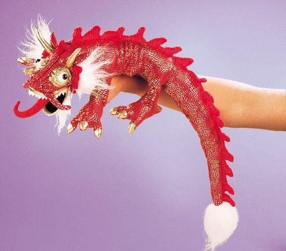 Small Red Dragon Hand Puppet from Folkmanis Puppets - AardvarksToZebras.com